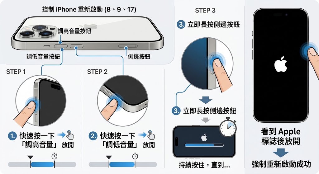 iPhone 8～17 強制關機