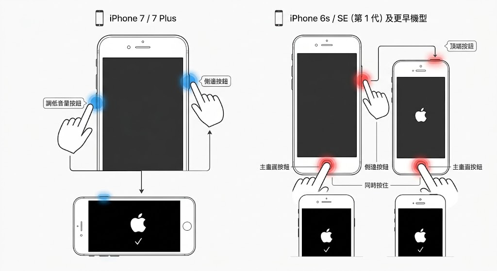 iPhone 7及更舊機型強制關機