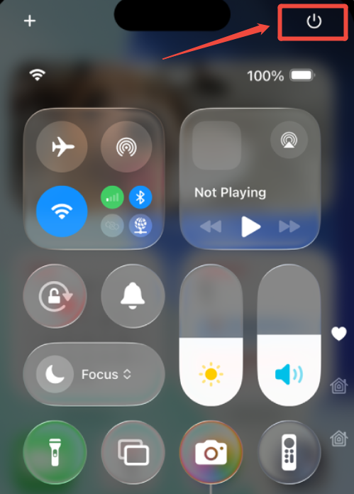 在控制中心中 iPhone 強制關機