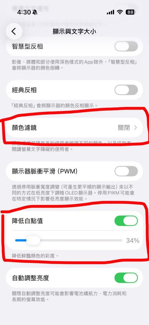 iPhone檢查顯示與輔助功能設定